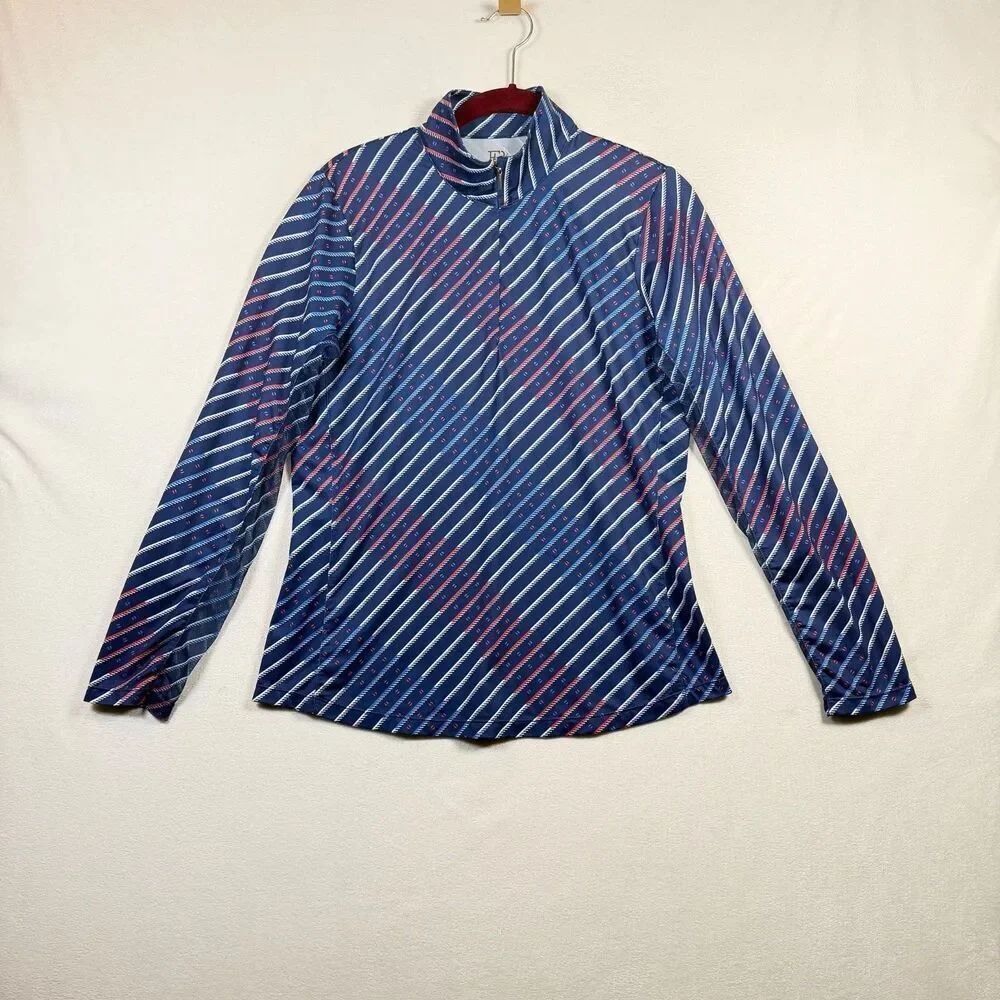 EP Pro Golf 1/4 Zip Mock Neck Performance Top Medium Red White Blue Stripe